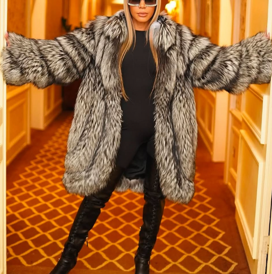 Eco-Friendly Silver Fox Fur Coat