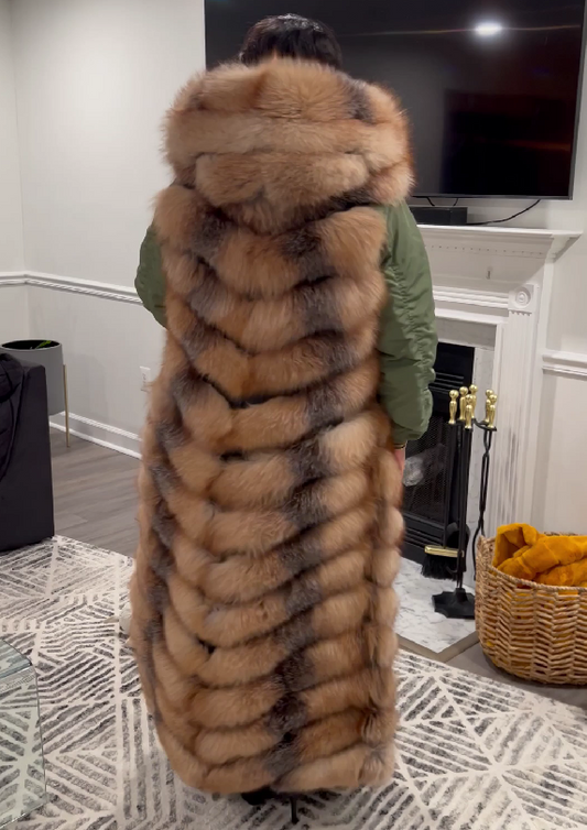 Hooded Long Fox Fur Vest