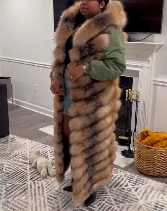 Hooded Long Fox Fur Vest