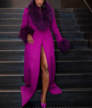 Long Fuchsia Coat with Purple Fur