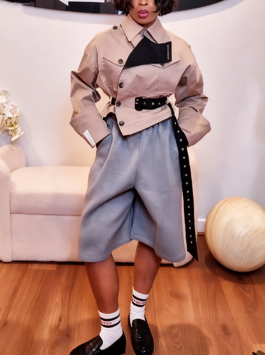 Cropped Belt Trench Jacket