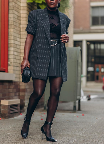 Pinstripe Oversized Double Breasted Blazer & Pleated Mini Skirt