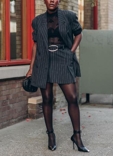 Pinstripe Oversized Double Breasted Blazer & Pleated Mini Skirt