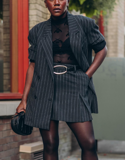 Pinstripe Oversized Double Breasted Blazer & Pleated Mini Skirt
