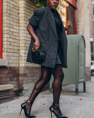 Pinstripe Oversized Double Breasted Blazer & Pleated Mini Skirt