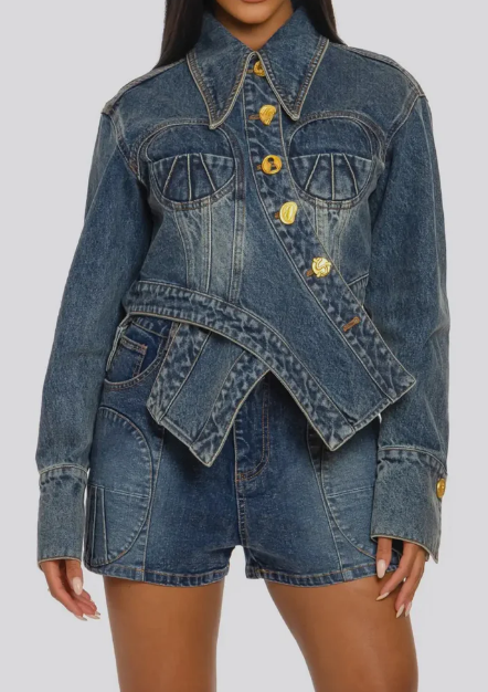 Fab Stretchy Denim Shorts 2pc Set