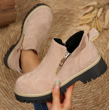 Durable Chunky Sole Zipper Design Ankle Boot