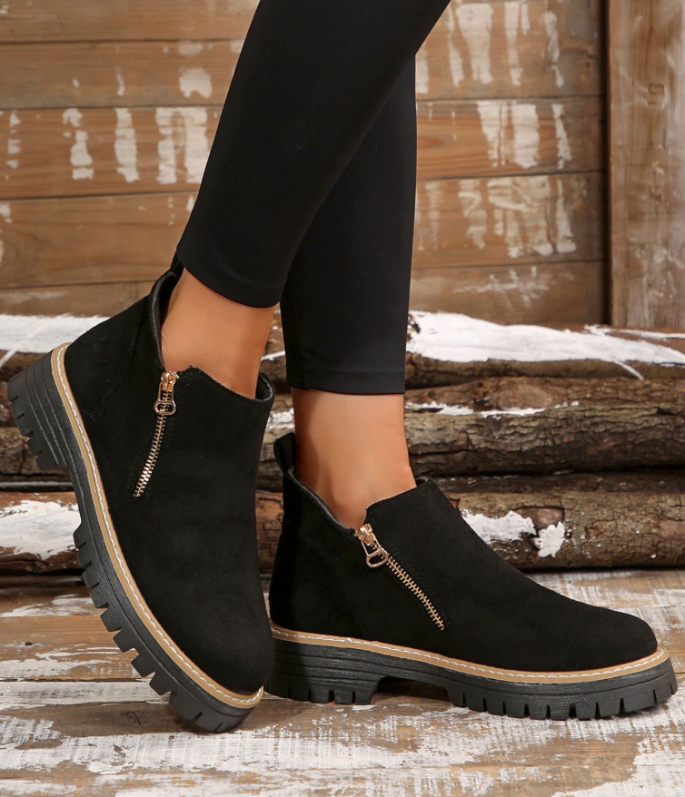 Durable Chunky Sole Zipper Design Ankle Boot