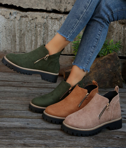Durable Chunky Sole Zipper Design Ankle Boot