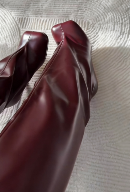 PU Camel Toe Knee High Kitten Heel Boots