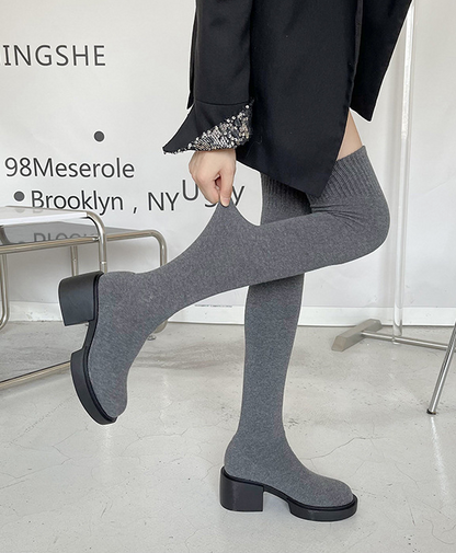 Fabric Mid-heel Stretch Over-the-knee Boot