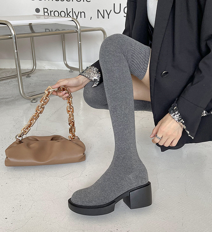 Fabric Mid-heel Stretch Over-the-knee Boot