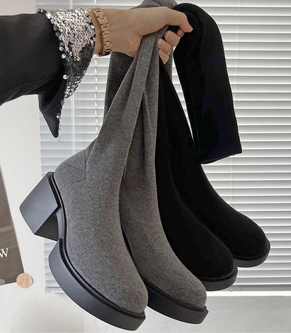 Fabric Mid-heel Stretch Over-the-knee Boot