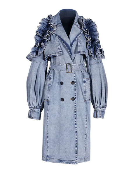Chic Ruffled Denim Coat