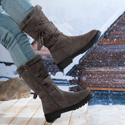 Tassel Square Heel Zipper Mid-Calf Boots