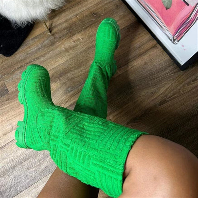 Round Toe Embossed Thick Sole Boot