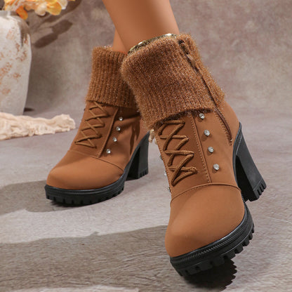 Fluffy Warm Rhinestone Ankle Snow Boots