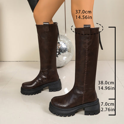Winter Side-zip Thick-soled High-heeled Riding Boot