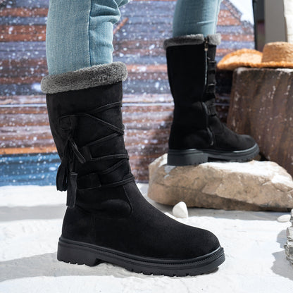 Tassel Square Heel Zipper Mid-Calf Boots