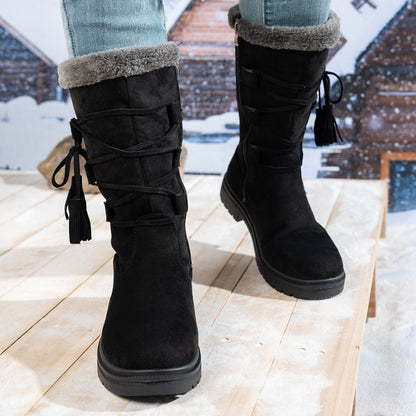 Tassel Square Heel Zipper Mid-Calf Boots