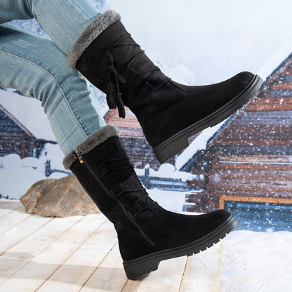 Tassel Square Heel Zipper Mid-Calf Boots