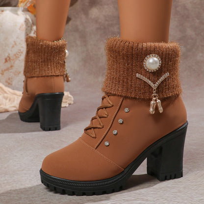 Fluffy Warm Rhinestone Ankle Snow Boots