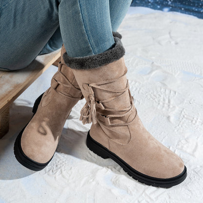 Tassel Square Heel Zipper Mid-Calf Boots