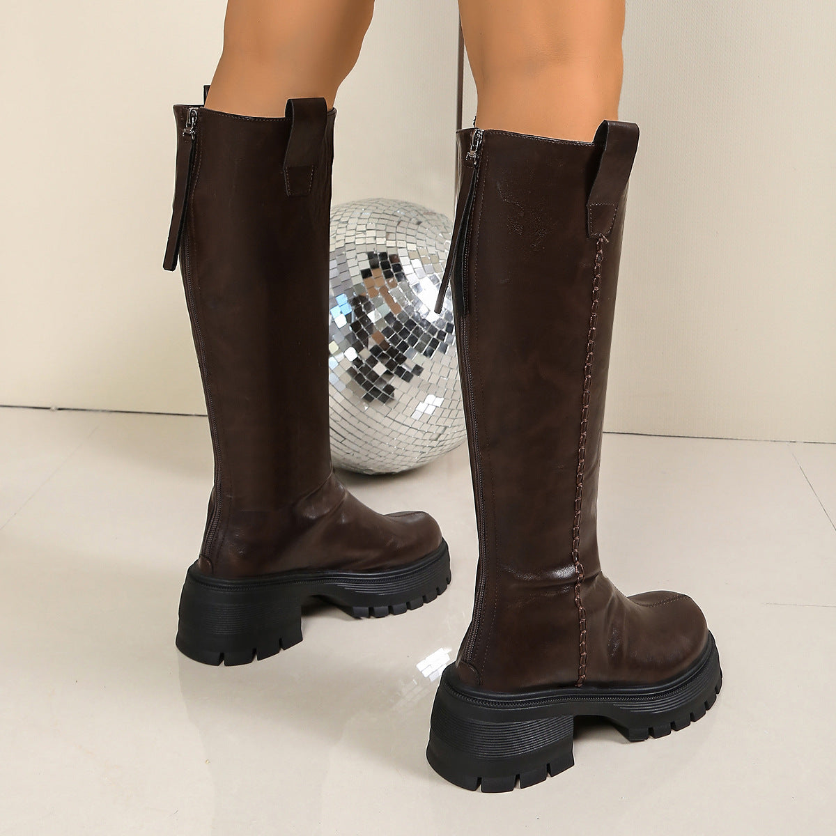 Winter Side-zip Thick-soled High-heeled Riding Boot