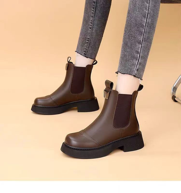 Fleece-lined Slip-on Stretch Leather Ankle Boot