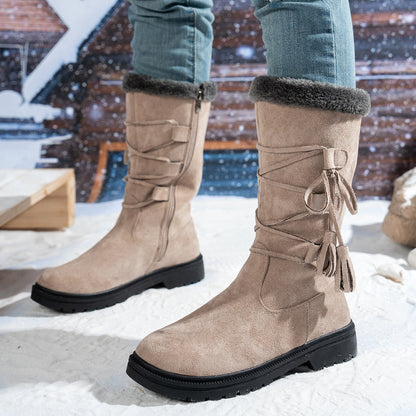 Tassel Square Heel Zipper Mid-Calf Boots