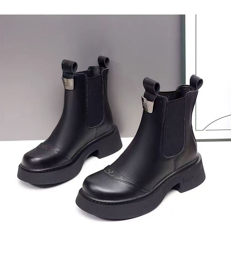 Fleece-lined Slip-on Stretch Leather Ankle Boot