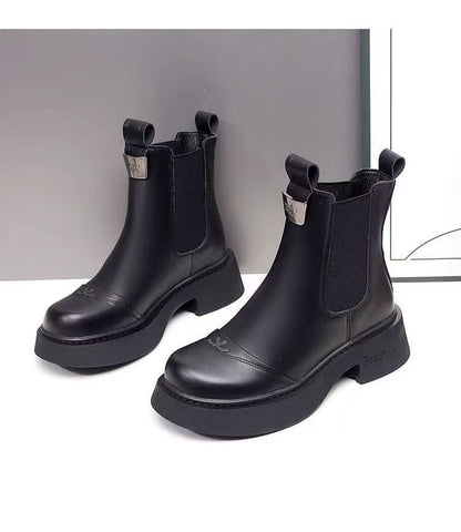 Fleece-lined Slip-on Stretch Leather Ankle Boot