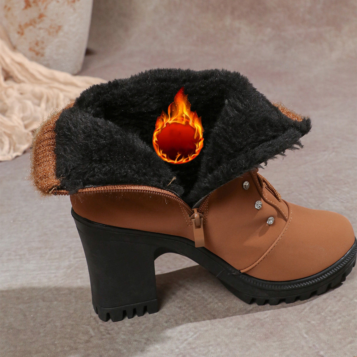 Fluffy Warm Rhinestone Ankle Snow Boots