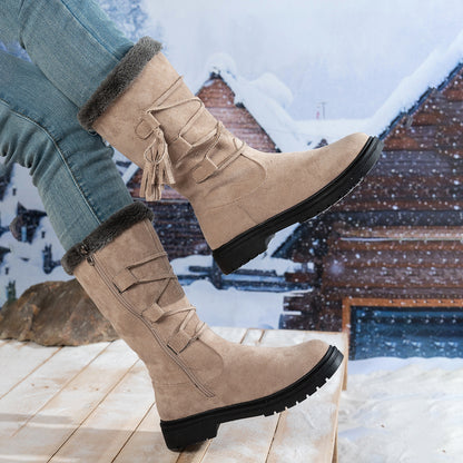 Tassel Square Heel Zipper Mid-Calf Boots