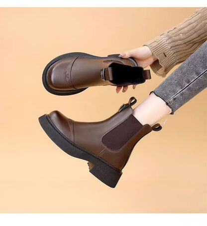 Fleece-lined Slip-on Stretch Leather Ankle Boot