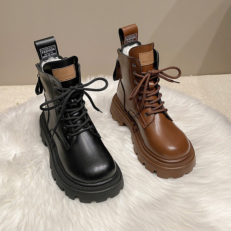 Platform Sole Double-zipper Fleece-lined Martin Boot