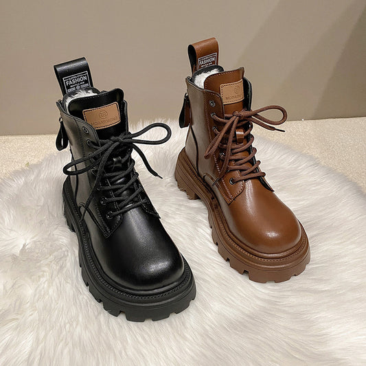 Platform Sole Double-zipper Fleece-lined Martin Boot