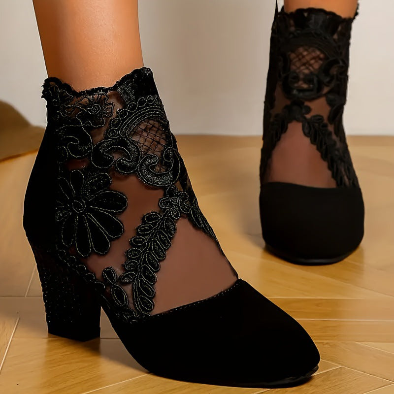Chic Fashionable Lace Embroidered Mesh High Heel
