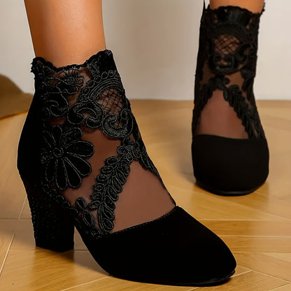 Chic Fashionable Lace Embroidered Mesh High Heel