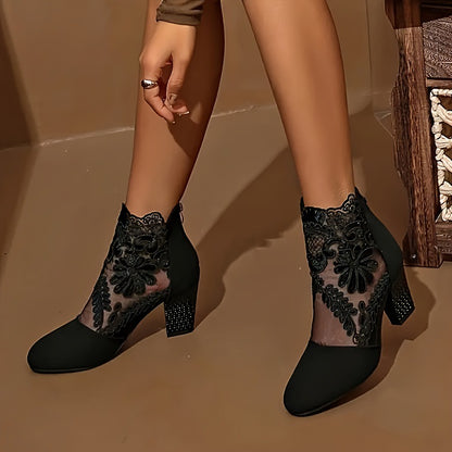 Chic Fashionable Lace Embroidered Mesh High Heel