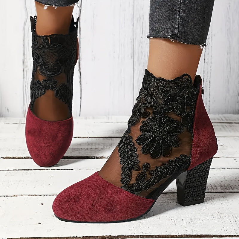 Chic Fashionable Lace Embroidered Mesh High Heel