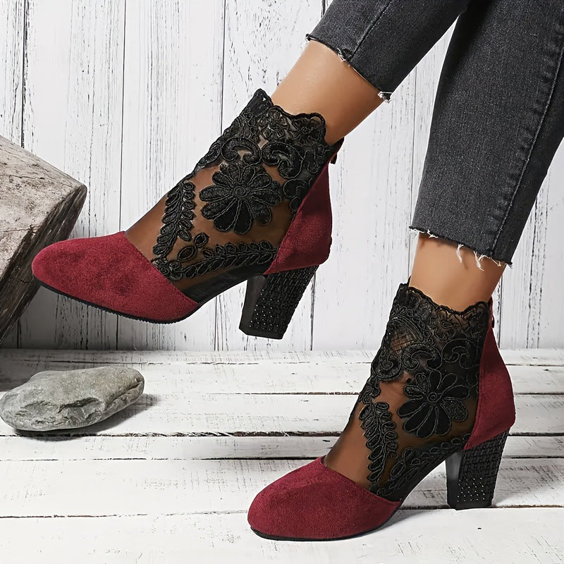 Chic Fashionable Lace Embroidered Mesh High Heel