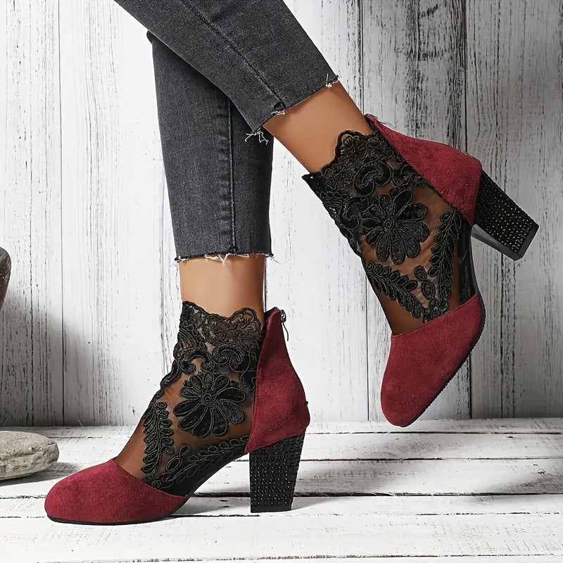 Chic Fashionable Lace Embroidered Mesh High Heel