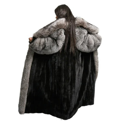 Contrast Faux Fur Long Coat