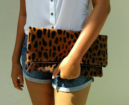 Leopard Calf Hair Zipper Handbag