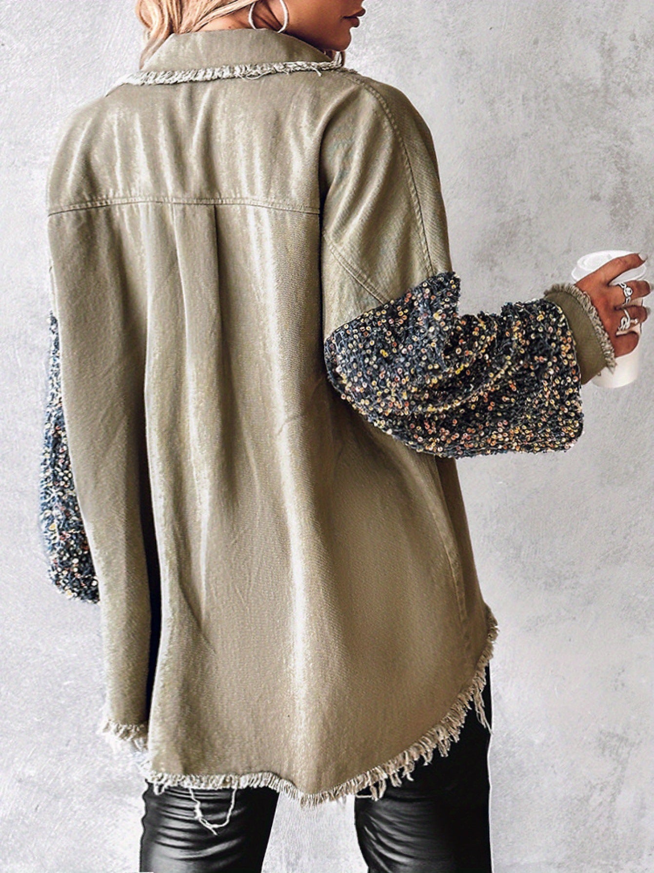 Long sleeved Denim Jacket With Sequin Patchwork