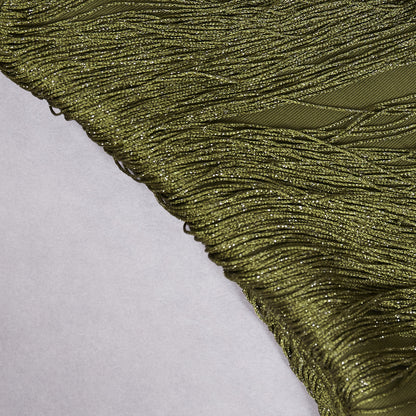 Sleeveless High-neck Fringe Paneled Top & Satin Skirt Set
