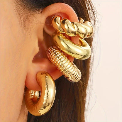 4 pcs Chunky Gold Ear Cuff Earrings
