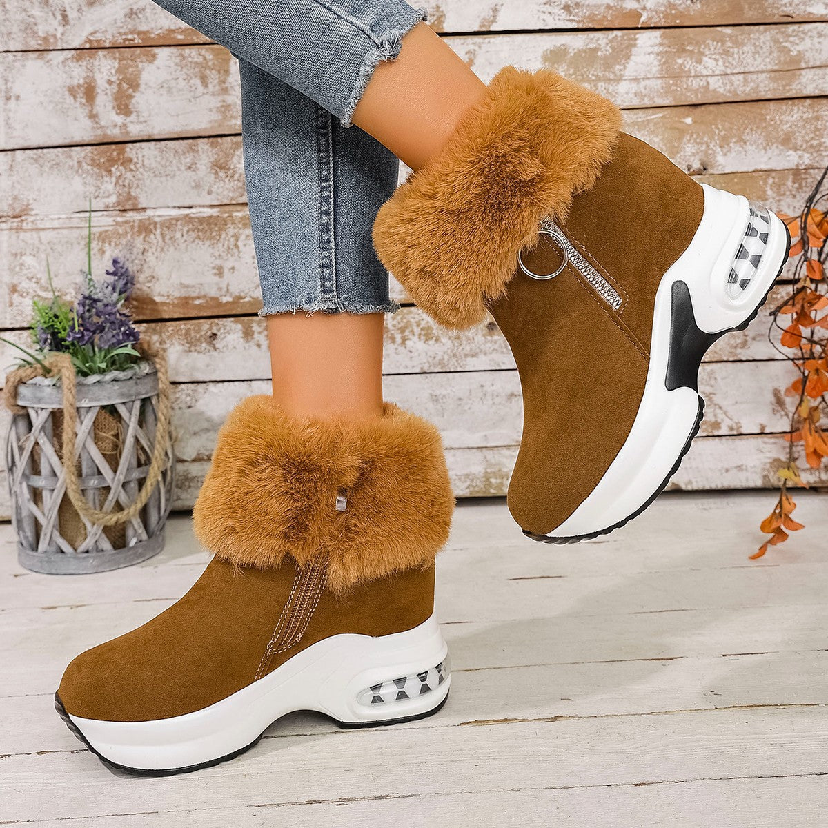 Super Warm & Cozy Thick Plush Wedge Ankle Boot