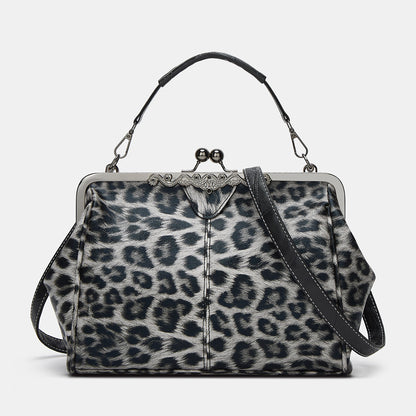 Leopard-Print Metallic Lock Bag